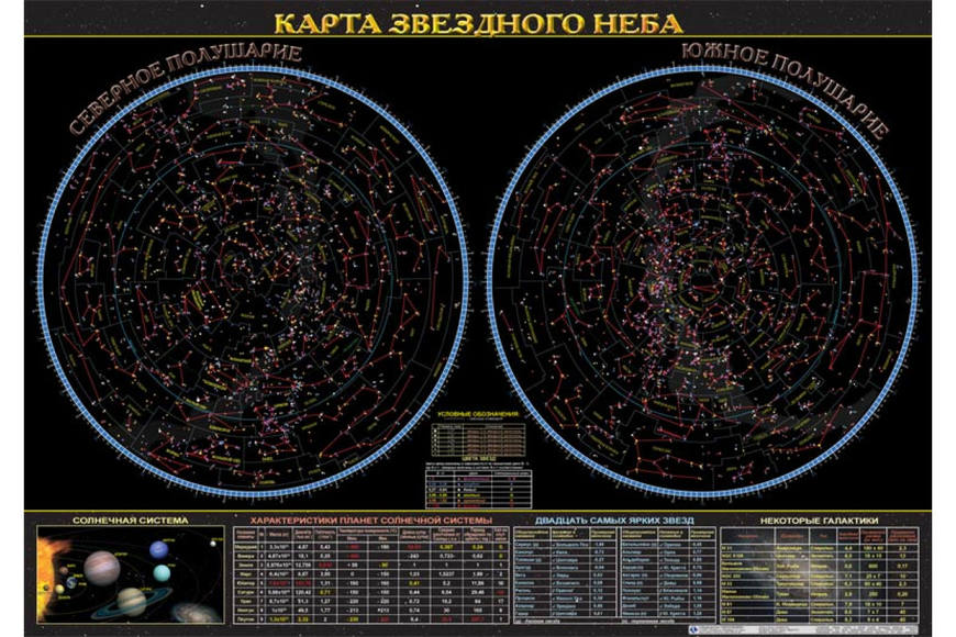 Карта звездного неба , Таблица, 1 таблица, размером 100х70 см